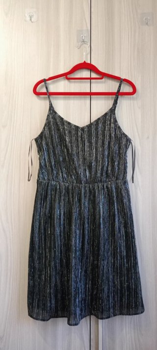 Vestito Corto Nero e Argento Plissettato Lurex M