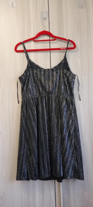 Vestito Corto Nero e Argento Plissettato Lurex M