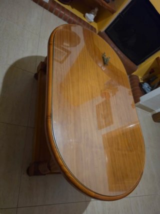 Mesa de centro madera y cristal maciza de provenza