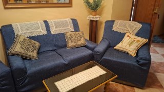 Sofá modular azul y beige