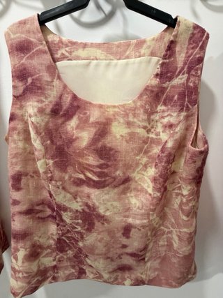 Conjunto lino 3 piezas beige y rosa