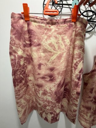 Conjunto lino 3 piezas beige y rosa
