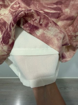 Conjunto lino 3 piezas beige y rosa