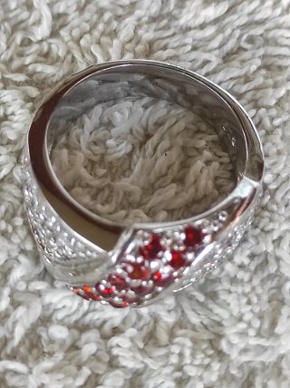 Anillo Plata Ley Circonitas Rojas y Transparentes