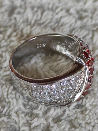 Anillo Plata Ley Circonitas Rojas y Transparentes