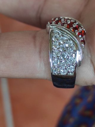 Anillo Plata Ley Circonitas Rojas y Transparentes