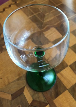 6 Calici Vintage Vetro Trasparente Stelo Verde
