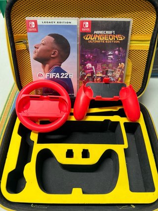 Maletín Nintendo Switch + FIFA 22 + minecraft