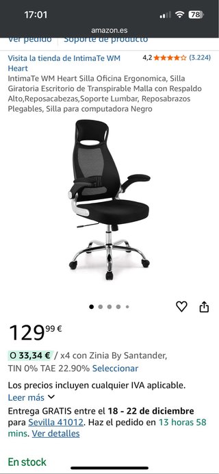 Silla giratoria de escritorio. Con respaldo alto.