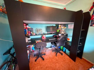 Cama Alta Gamer con Escritorio y Colchón