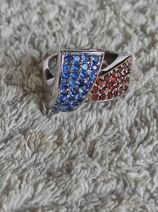Anillo Plata Ley Circonita Azul y Roja Talla 19