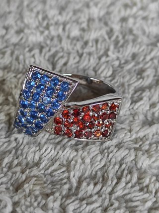 Anillo Plata Ley Circonita Azul y Roja Talla 19