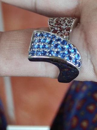 Anillo Plata Ley Circonita Azul y Roja Talla 19