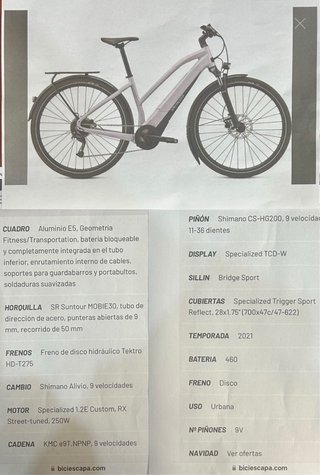 Bicicleta Eléctrica Specialized Mujer