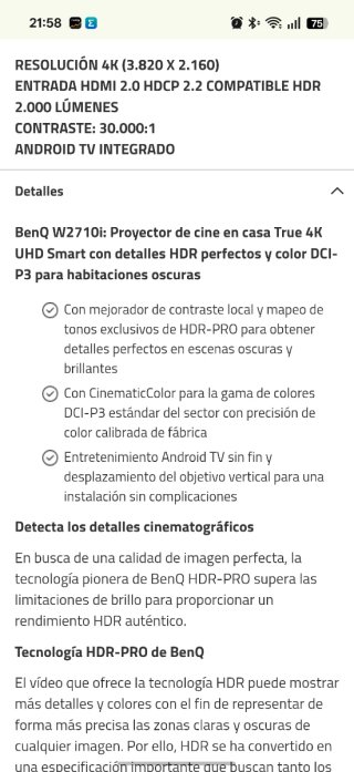 Proyector BenQ 2710i Dorado y Blanco