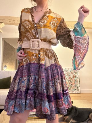 Vestido boho volantes estampado M