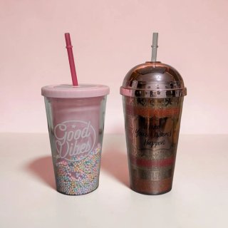 Lote 2 Vasos Plástico con Pajita