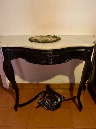 Consola Luis XV Mármol Blanco Madera Negra