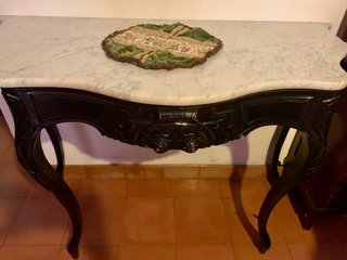Consola Luis XV Mármol Blanco Madera Negra