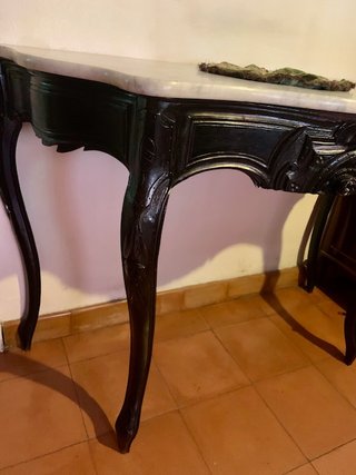 Consola Luis XV Mármol Blanco Madera Negra