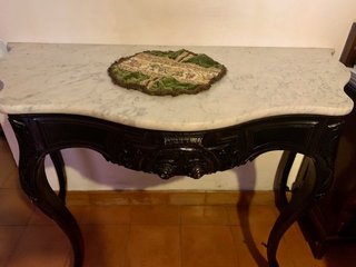 Consola Luis XV Mármol Blanco Madera Negra