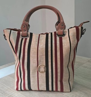 Bolso Lino y Terciopelo Beige/Rojo