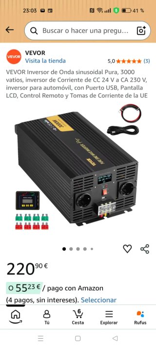 Inversor VEVOR 3000W Onda Pura 24V Nuevo