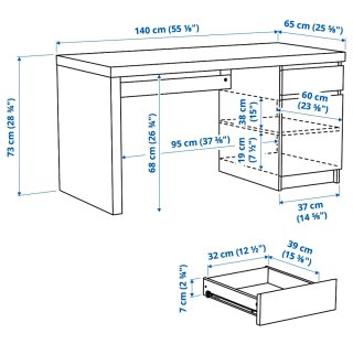Escritorio IKEA MALM Negro-Marrón 140x65cm