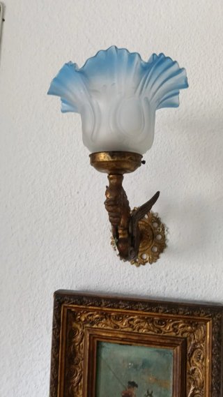 Pareja apliques bronce tulipa rizada azul