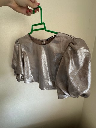 Blusa Zara plateada manga abullonada Talla XS