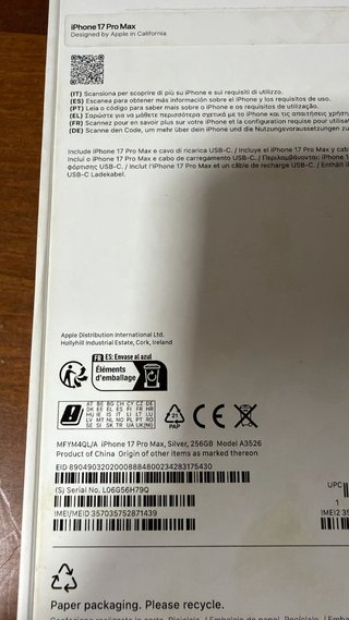 iPhone 17 Pro Max 256GB Blanco