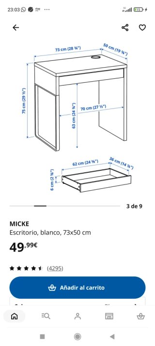 Escritorio Ikea MICKE blanco con cajón