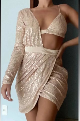 Vestido de fiesta lentejuelas dorado