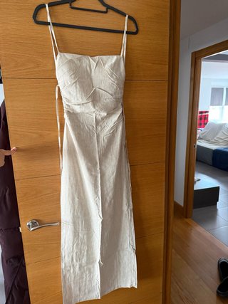 Vestido Stradivarius Lino Espalda Descubierta