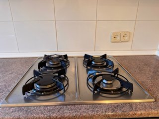 Horno + encimera a gas 4 fuego acero inox.