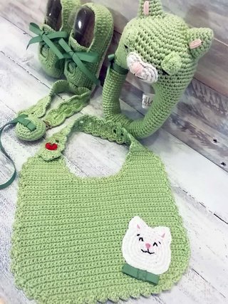 Patucos babero chupetero y sonajero 3-6 m algodón