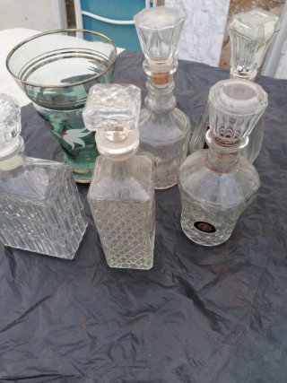 Juego de 4 botellas de cristal antiguas