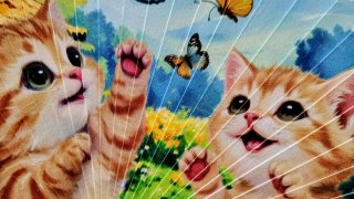 Abanico gatitos y mariposas de alegres colores.