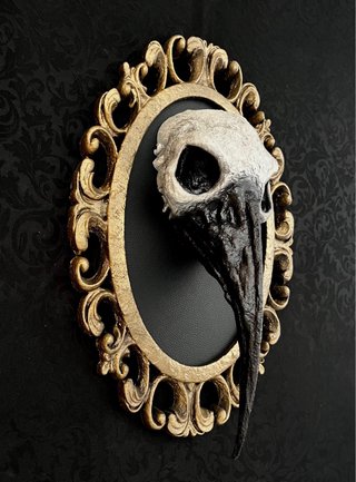 Dark Gothic Raven Gold Skull