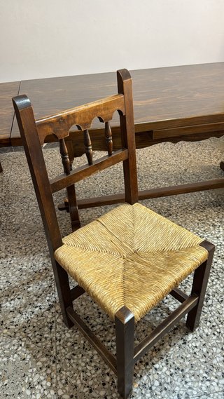 Mesa rústica madera maciza y 6 sillas