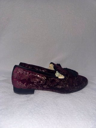 Zapatos de vestir terciopelo granate con flecos