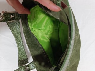 Bolso de mano verde ante y piel