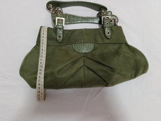 Bolso de mano verde ante y piel