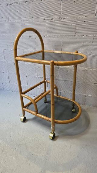 Carrito Camarera Bambú y Cristal Vintage