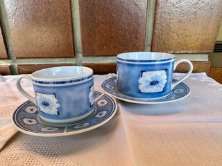 Juego 2 tazas café con plato porcelana