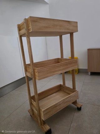Carrito Organizador Madera 3 Niveles con Ruedas