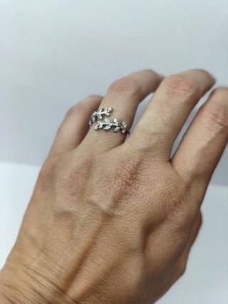 Anillo Plata Hojas Circonitas Ajustable