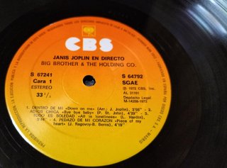 Disco Vinilo Joplin In Concert CBS