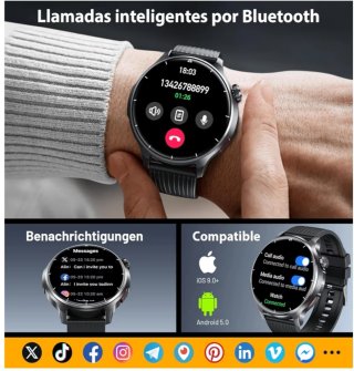 Reloj Inteligente Negro y Plateado, con Smartwatch