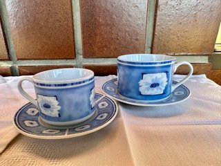 Lote Tazas y Jarra Porcelana Azul y Blanco